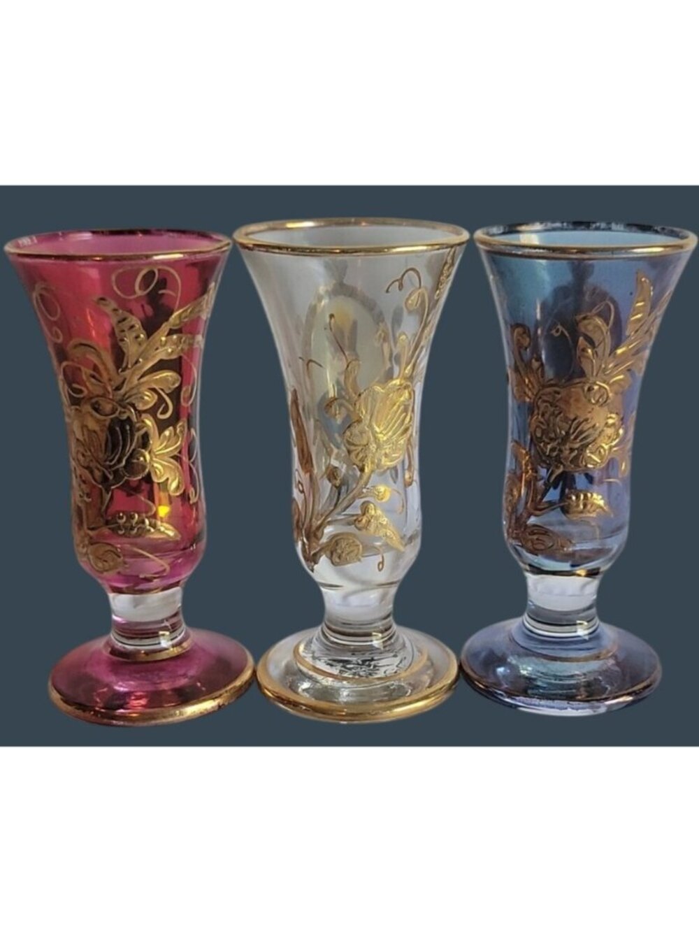 3 Vtg Persian Qajar Naser al-Din Shah Cordial Shot Glasses Villa Handy Crafts - Picture 5 of 16